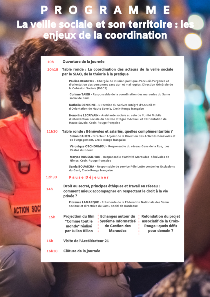 Affiche du programme de la veille sociale. "La veille sociale et son territoire : les enjeux de la coordination".