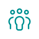Pictogramme de trois silhouettes bleu turquoise